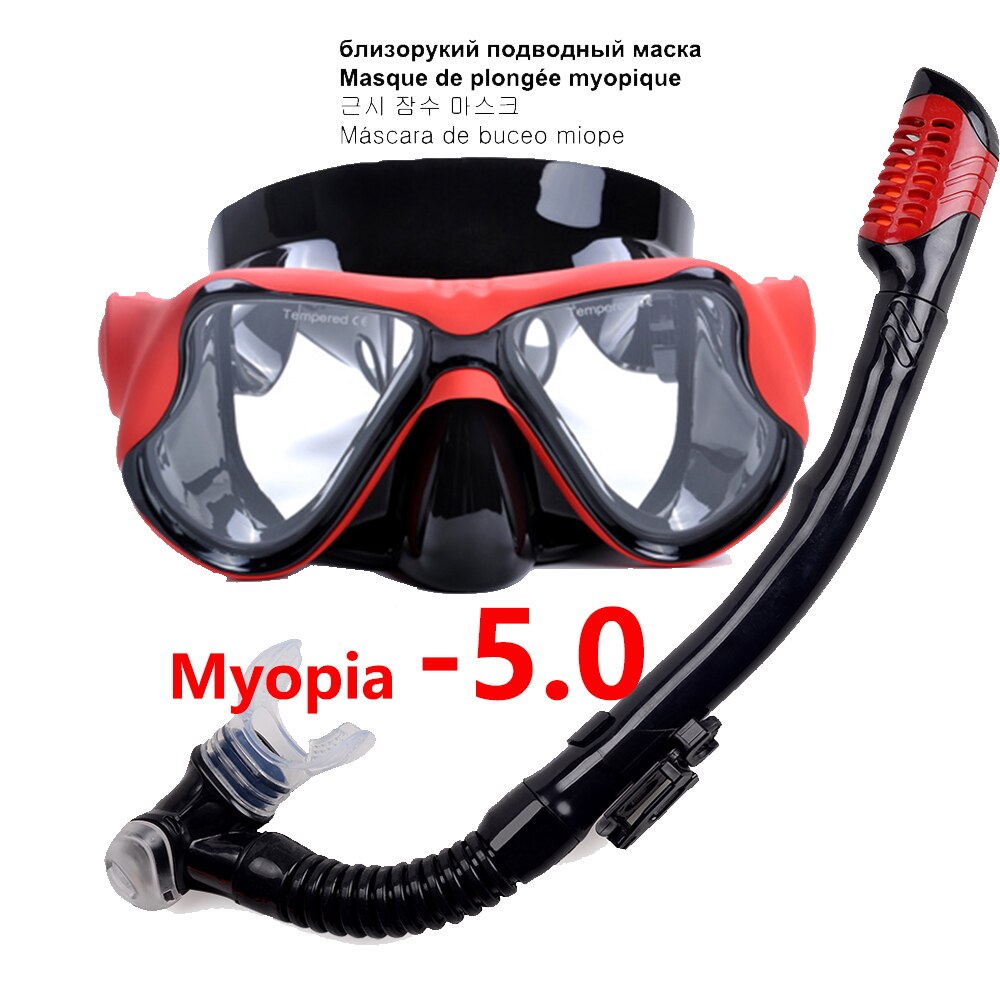 Myopia Diving mask Snorkeling Set nearsighted swimming goggle short sighted nearsightedness -1.5 to -6.0: Red Myopia -5.0