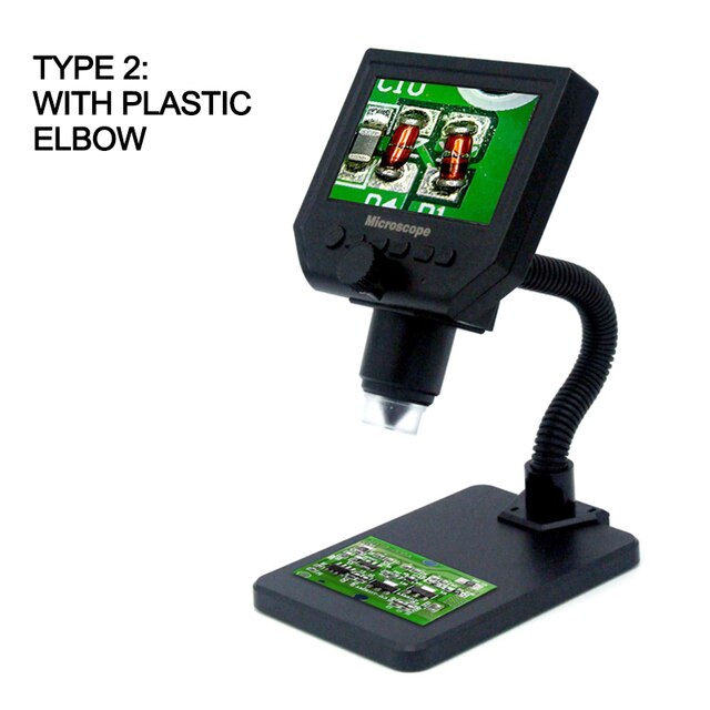 Digital Microscope for PCB Repair 600X 3.6MP USB 4.3 Inches HD LCD Video Microscope Display with Aluminum Alloy Stand: With Plastic Elbow