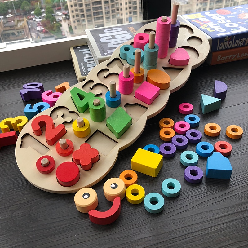 Juliana Children Wooden Toy Montessori Materials Learning Count Numbers Matching Digital Shape Match Early Education Toy