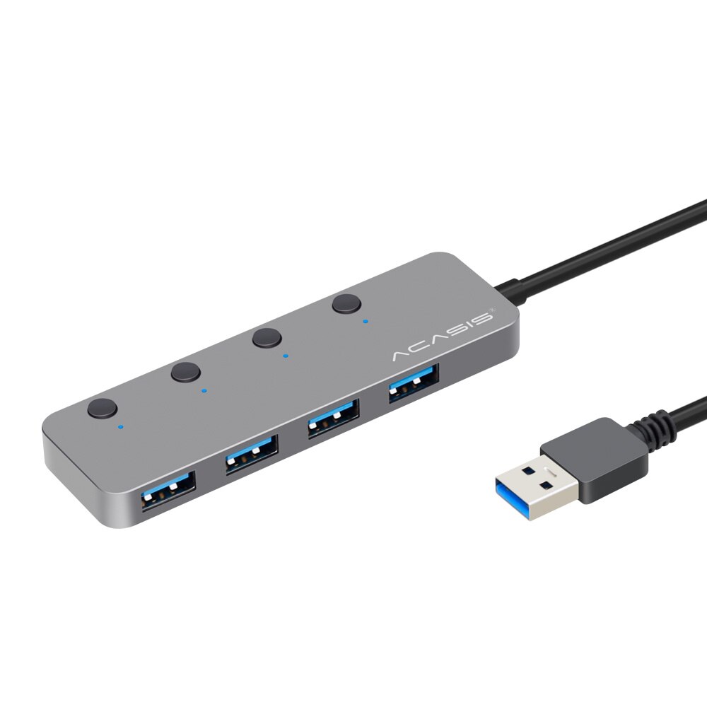 Acasis slim high speed usb 3.0 hub switch, externe 4 -poorts usb-splitter met laptop 4- poorts adapterhub - gray line 20cm