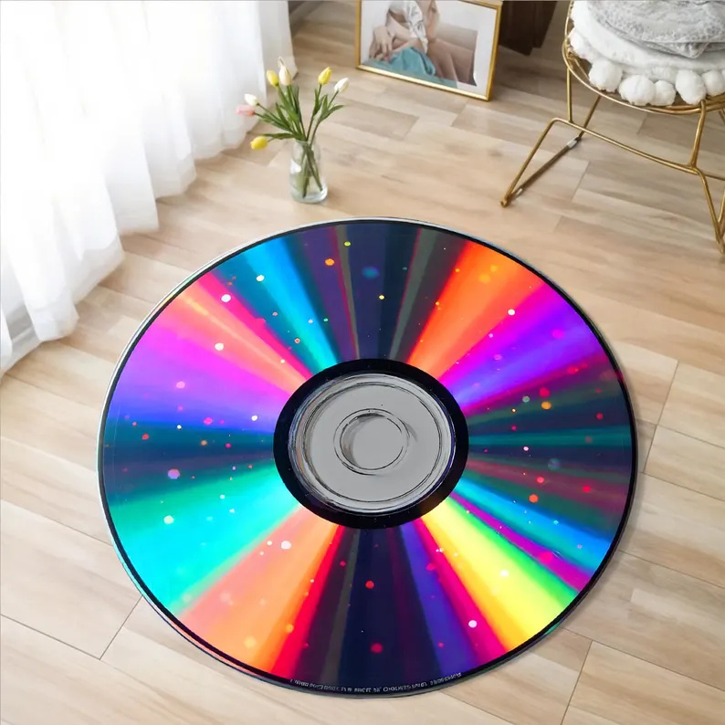 Impresso vinil registro de música tapete máquina lavável presente para amantes da música retro disco de vinil tapete redondo antiderrapante: 1400mm x 2000mm / Azul