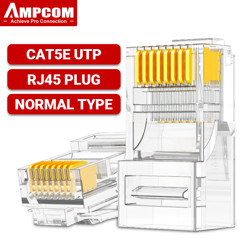 AMPCOM RJ45 Connector 50U Gold Plated CAT7 CAT6 CAT5E Pass through Modular Plug 8P8C Crimp End for Solid Wire Stanrded Ethernet: Orange / 0.8m