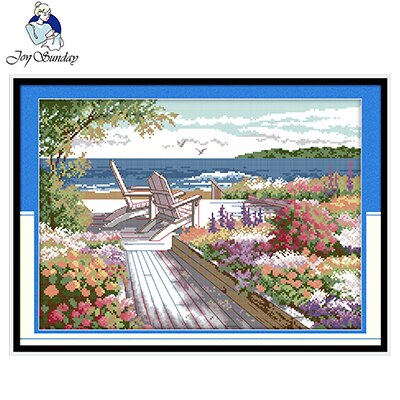 Joy Sunday Seaside Scenery Series DIY14CT Counted Patterns Printed Cross Stitch Kit DMC Fabric Chinese Needlework Embroidery Set: F130 / 11CT printed