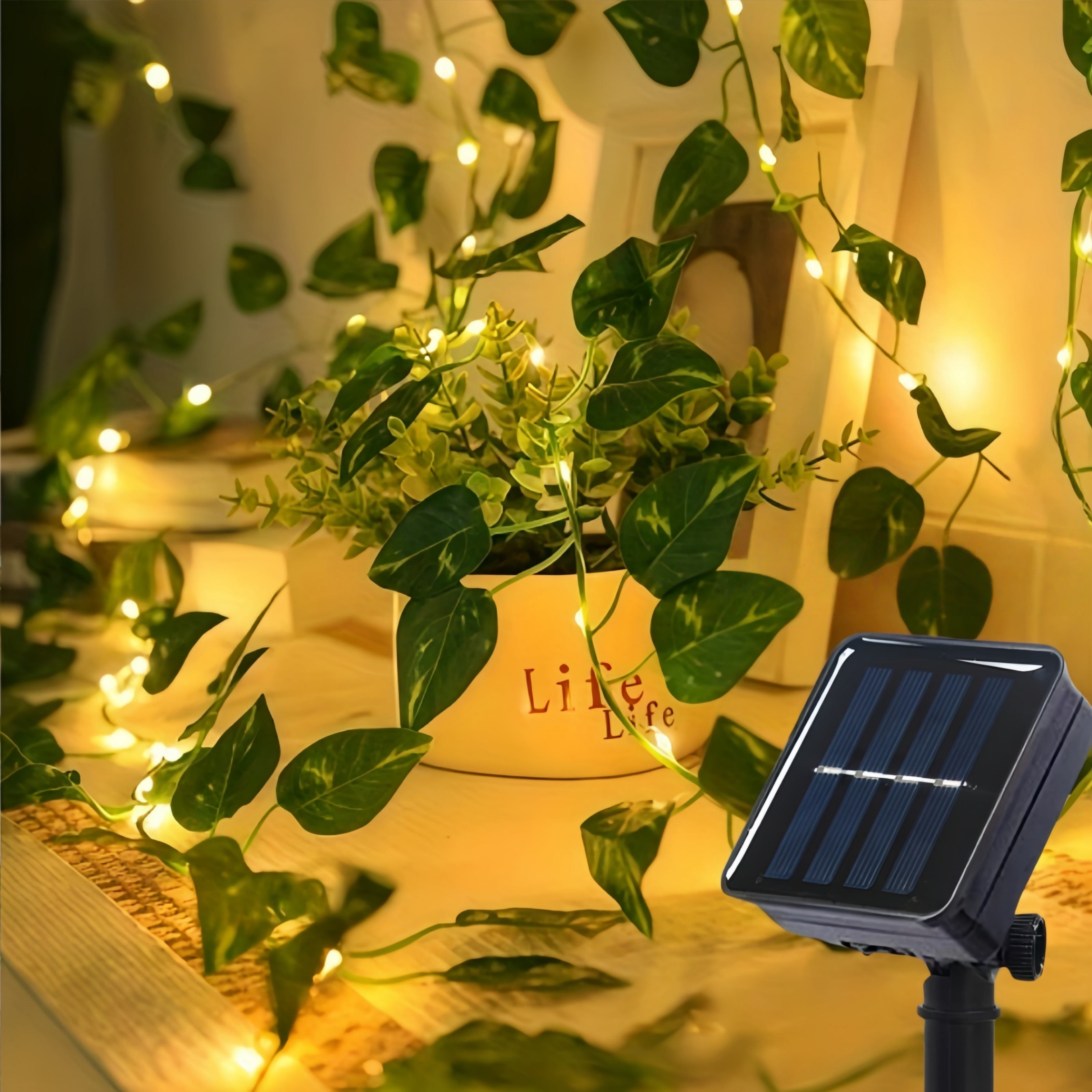 Guirnalda de luces solares de vid 50/100LED con 8 modos, hoja de hiedra Artificial, luz de hadas Solar para exteriores, decoración navideña para jardín al aire libre: orange / 0-5 W