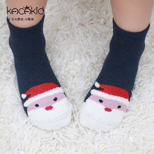 Christmas Winter Socks Non-slip Warm Kids Cotton Socks Coral Fleece Toddler Infant Baby Boys Girls Xmas for Kids 0-4T: navy / 12M