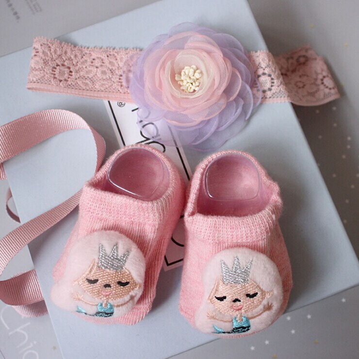 Baby Mädchen Socken und Stirnband einstellen Blume Bowknot Krone Headwrap + Socken 2Stck einstellen freundlicher Baby Stirnband Socken prinzessin Nette einstellen: F