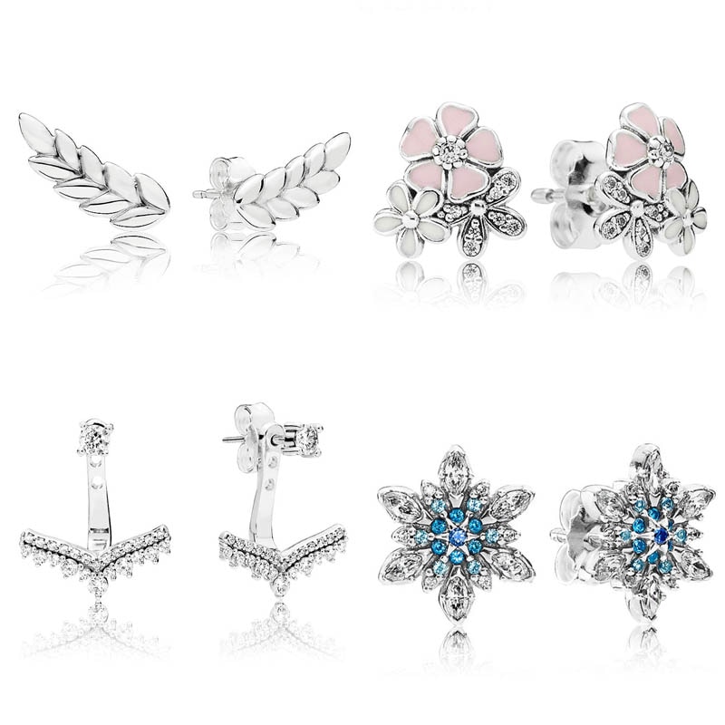 925 Sterling Silver Earring Crystalized Snowflake Mix Enamel Poetic Bloom Princess Wish Earring For Women Fine Jewelry