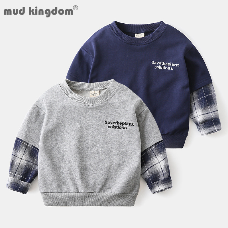 Mudkingdom Jungen Sweatshirts Rippen Klar Crewneck Baumwolle Langarm Tops Frühling und Herbst Tropfen Schulter Kid Kleidung