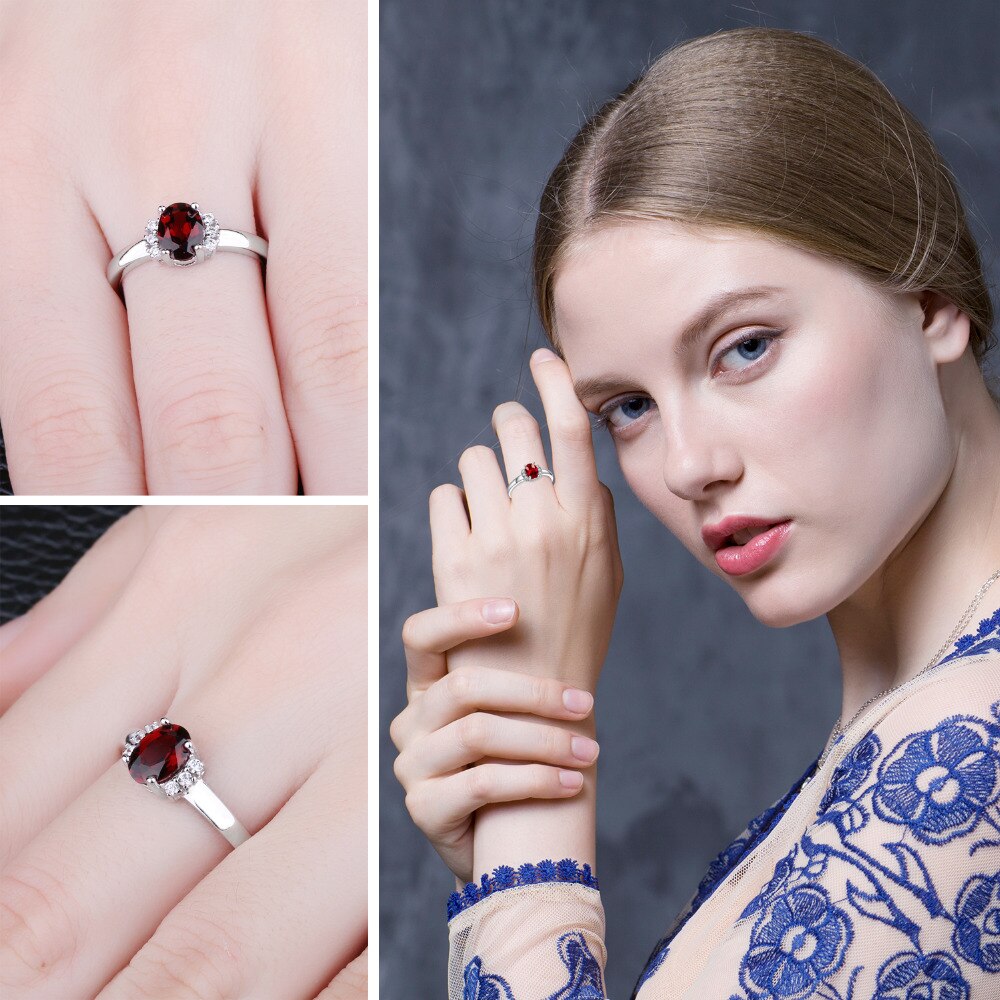 Jewelrypalace oval rød naturlig rød granat 925 ringer i sterlingsølv til kvinner forlovelsesringer med edelsten og fødselsstein