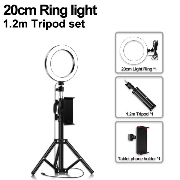 10 inch ringlamp met statief, telefoonhouder voor ipad, fotografie, studiovideo, led-ringlamp 5600k met usb-aansluiting voor make-up: Zwart