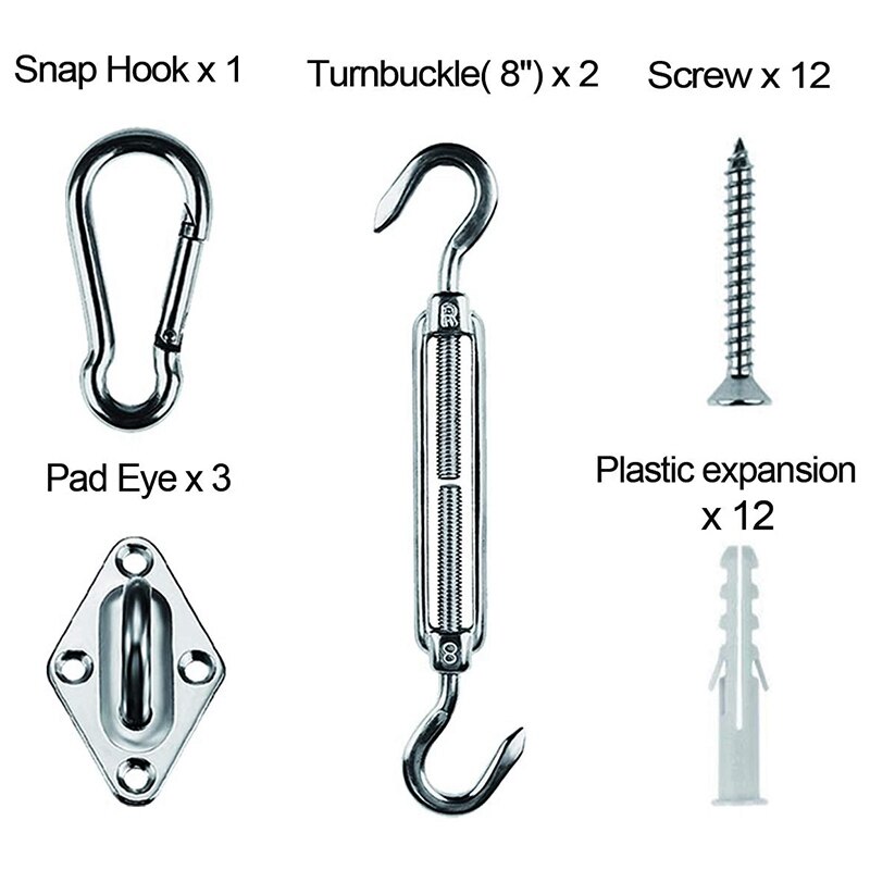 Shade Sail Hardware Kit 8 Inches Stainless Steel for Triple-cornered Heavy Duty Sun Sail Installation