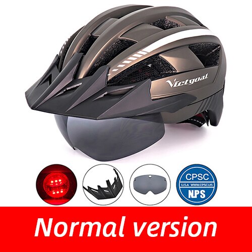 Victgoal Bicycle Helmet LED Moutain Road USB Rechargeable Light Cycling Helmet For Man Sun Visor Goggles Men MTB Bike Headgear: Ti LED