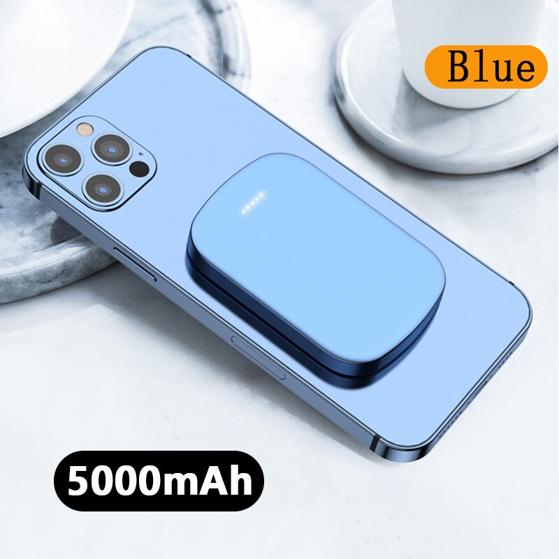For 10000mAh magsafe power bank External auxiliary battery For iphone 12 Magsafing powerbank Magnetic Wireless charger: 5000mAh Blue