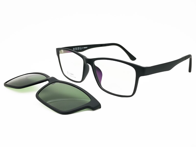 010 ULTEM rectangle optical myopia Hyperopia eyeglasses frame with megnatic clip on removable polarized sunglasses for men: C1 black