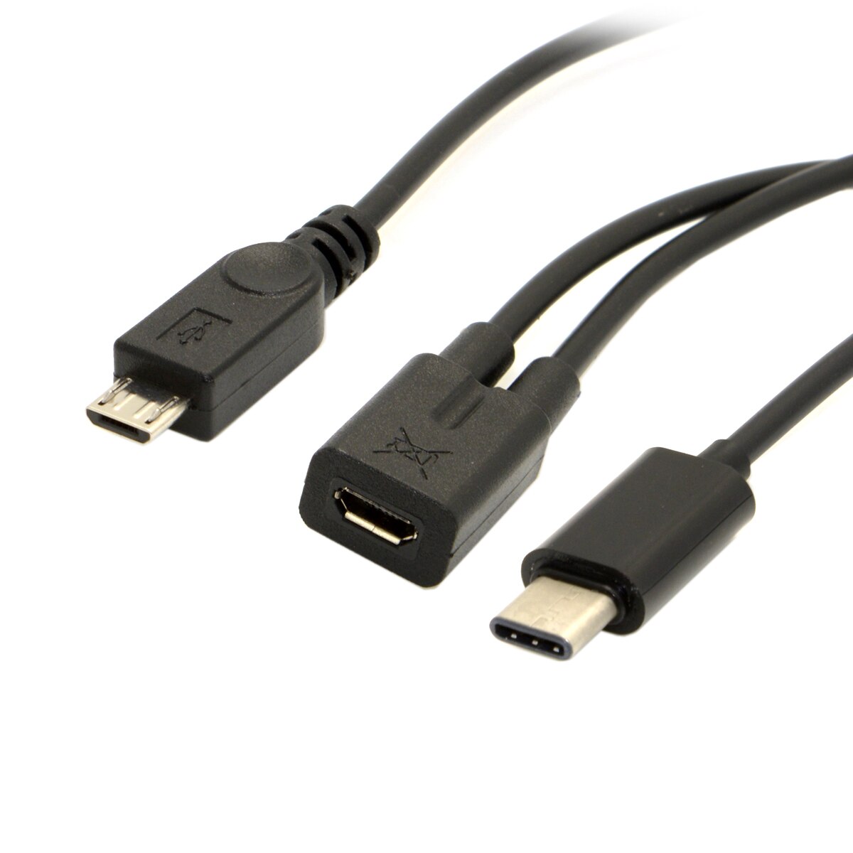 Jimier CY Micro USB Female to USB-C Type C USB 3.1 &amp; Micro USB Male Splitter Extension Charge Cable for cell phone tablet