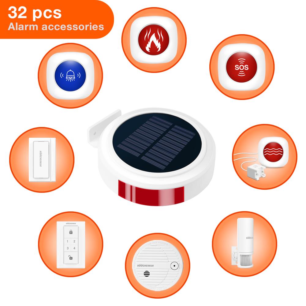 KOOCHUWAH GSM Solar Alarm DIY KIT GSM Home Alarm System 2G SIM Card Solar Powered Burglar Alarm Keyboard Control for Home/RV