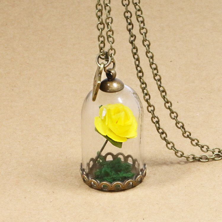 Schoonheid en Het Beest Retro Glazen Flacon Ketting Vlinder Wens Accessoires Ketting Rode Rose Gedroogde Bloem Sieraden voor Vrouwen Meisjes: 10