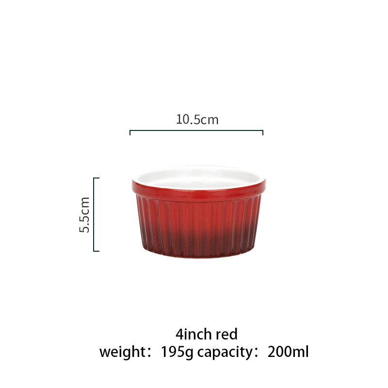 Gradiënten Keramische Cakevorm Bakplaat Set Pudding Mould Keuken Oven Ronde Bakvormen Pan Met Deksel Soepkom: 4inch red