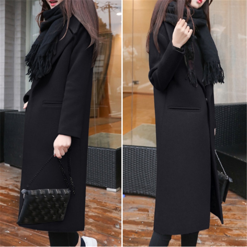 Winterjas dames zwarte boyfriend jas dames koreaanse fluwelen jas warme casual lange cardigan herfst wollen jas cape