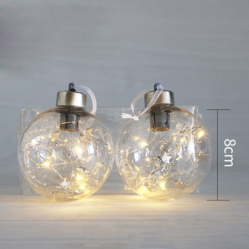 8Cm Kerst Ballen Met Verlichting Boom Ornamenten Led Licht Onbreekbaar Xmas Bruiloft Jaar Decoraties Bal: Sliver
