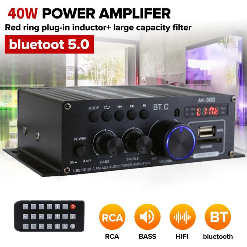 AK380 12V 400W + 400W Power Amplifier Audio Karaoke Home Theater Amplifier 2 Channel Bluetooth Mini Amplifier USB/SD AUX Input