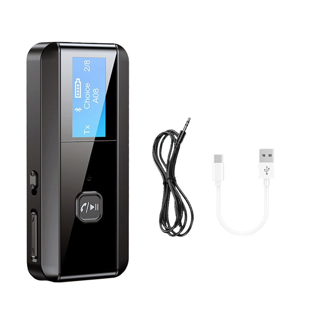 2-in-1 Home Low Latency Transmitter Receiver LED Display USB Music Mobile Phone Battery Powered Black Wireless Adapter
