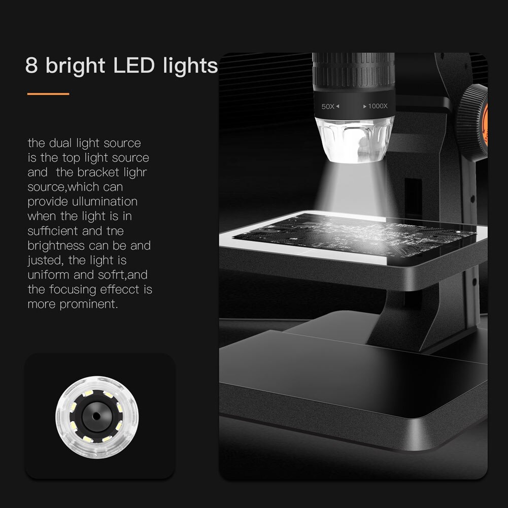 P110 Digital Microscope 1080P 1000X Optical Magnification Electron Electronic Microscope 180° Screen Rotatable Liftable Stand