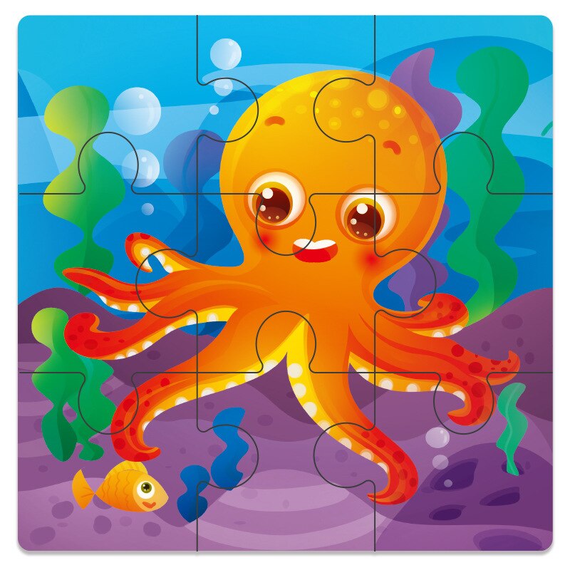 Baby Toys Wooden 3d Puzzle Cartoon Animal Intelligence Kids Educational Brain Teaser Children Tangram Shapes Learning Jigsaw Toy: Octopus