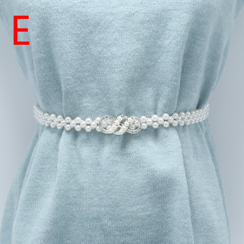 Versatile Waist Belt Pearl Diamond Flower Waist Chain Dress Belt Women Belt Wedding Pearl Female Belt: E