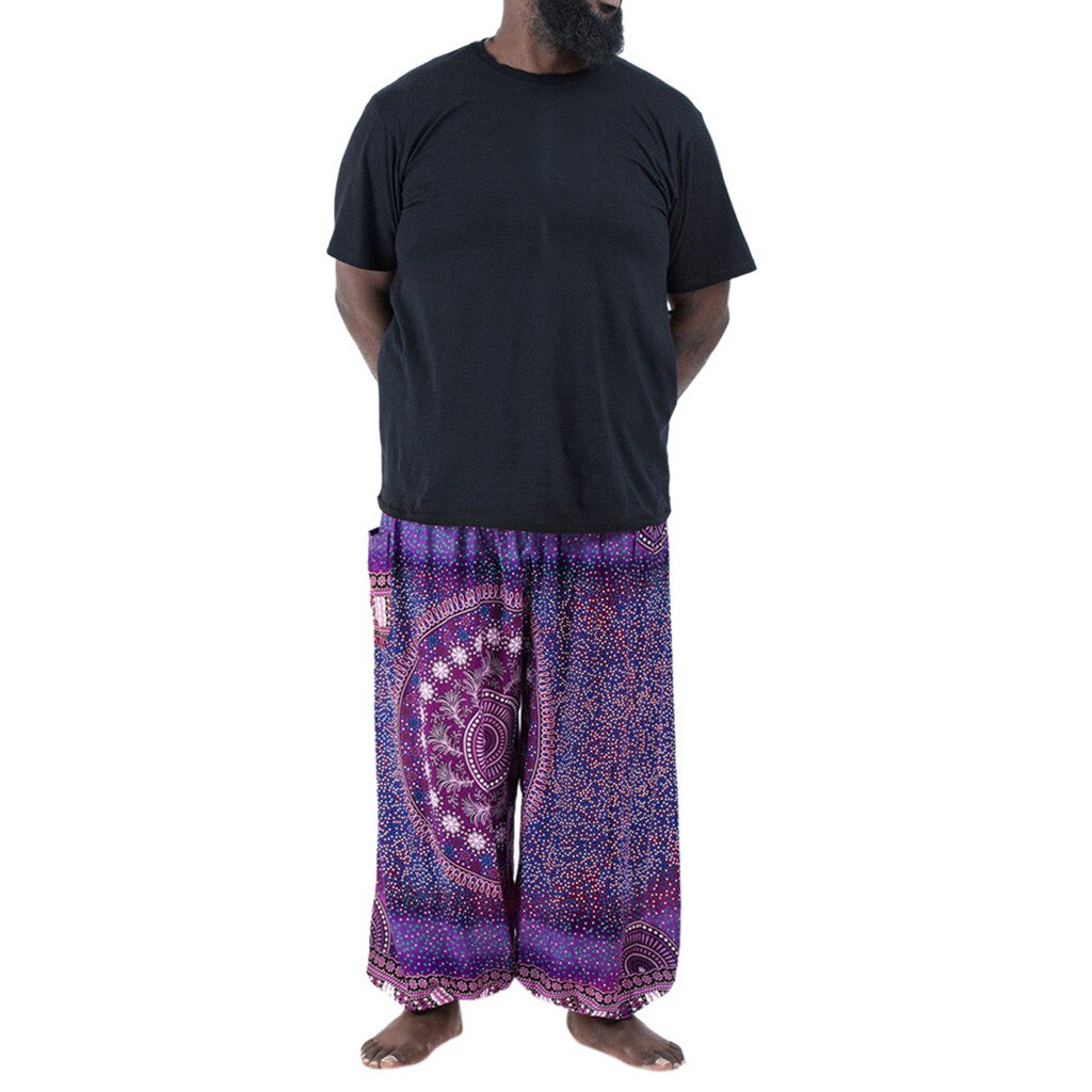 Størrelse bohemian hippie mænd afslappet bukser elastisk talje yoga bukser: G