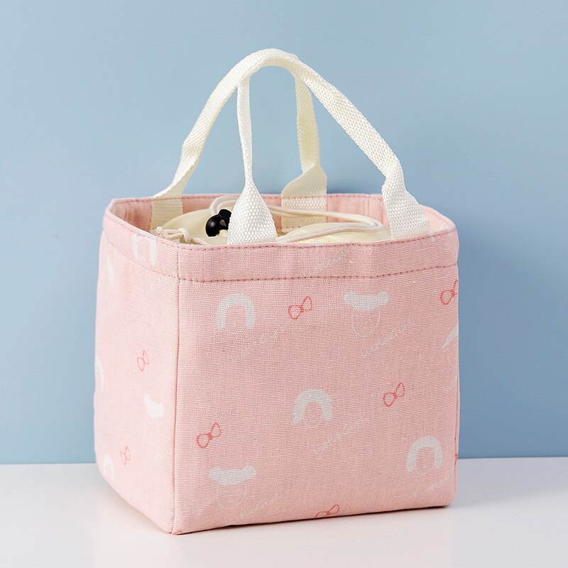 Cartoon Printing Insulation Lunch Bag Food Thermal Waterproof Handbag Student Office Worker Portable High-Capacity Storage Tote: pink girl