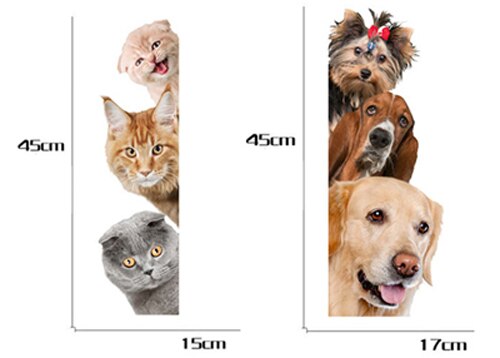 Sjovt dyr kat hund 3d wallstickers babyværelse stue køkken boligindretning dør vinyl vægindretning køleskab tapet: D1 d2
