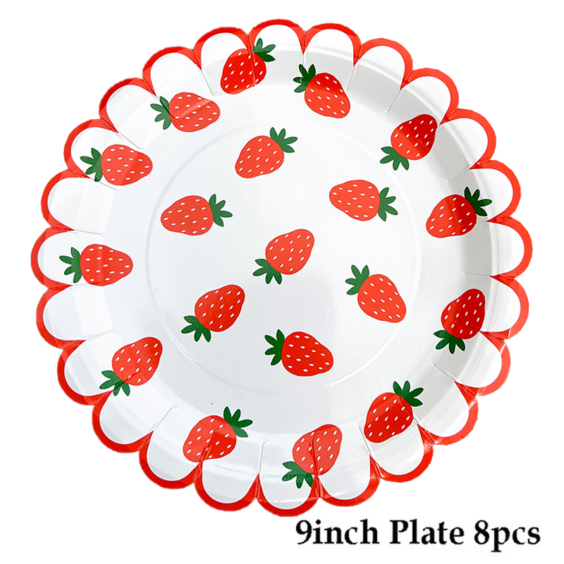 Strawberry Theme Girl's Birthday Party Decoration Disposable Fruit Tableware Tablecloth Balloons Banner Cake Toppers Baby
