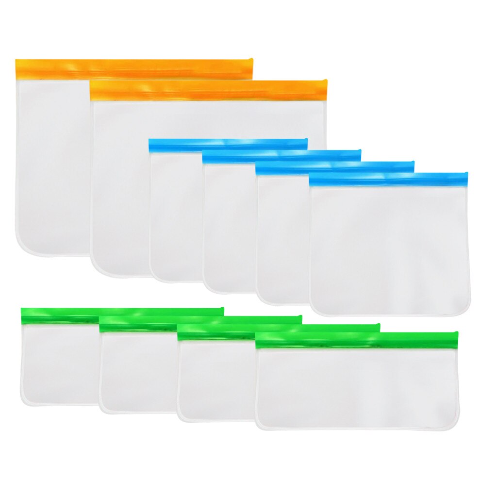 10pcs Thicken PEVA Food Storage Reusable Silicone Fresh Bags Moistureproof Refrigerator Sealed Bag Ziplock Kitchen Organizer: D
