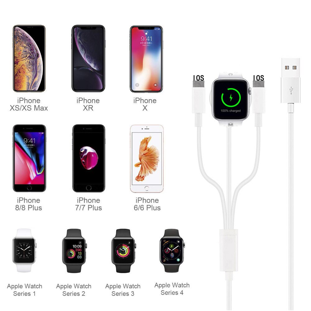 BSYDZKJGS 3 en 1 chargeur sans fil pour Apple Watch 1 2 3 4 chargeur rapide 1.2 câble USB pour iPhone X Xs 8 Plus iPod câble de données USB