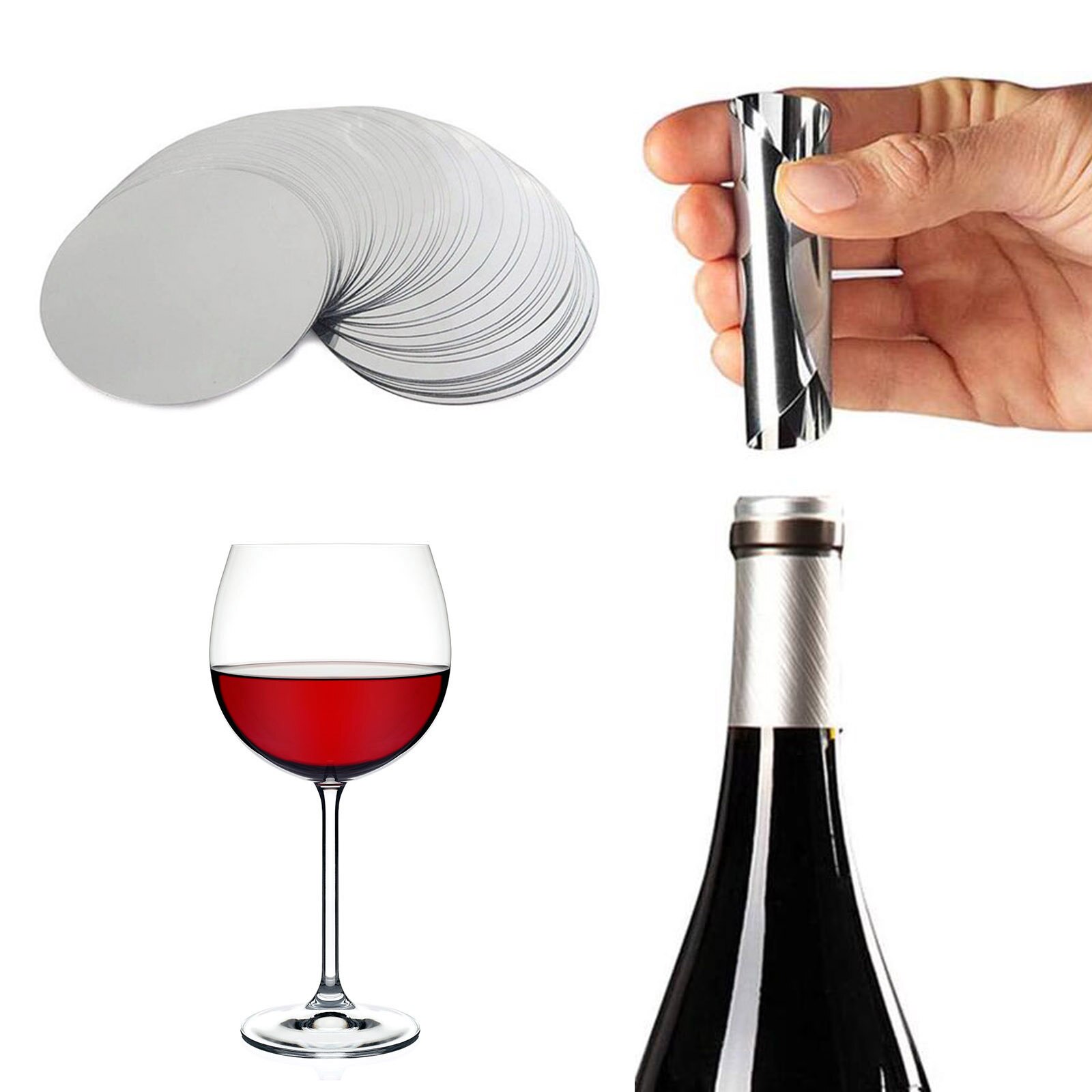 50 PCS Foldable Wine Pourer Aluminum Foil Silver Wine Pourer Stop Pouring Disk Pour Spout Pack Home Kitchen Bar Wine Tools