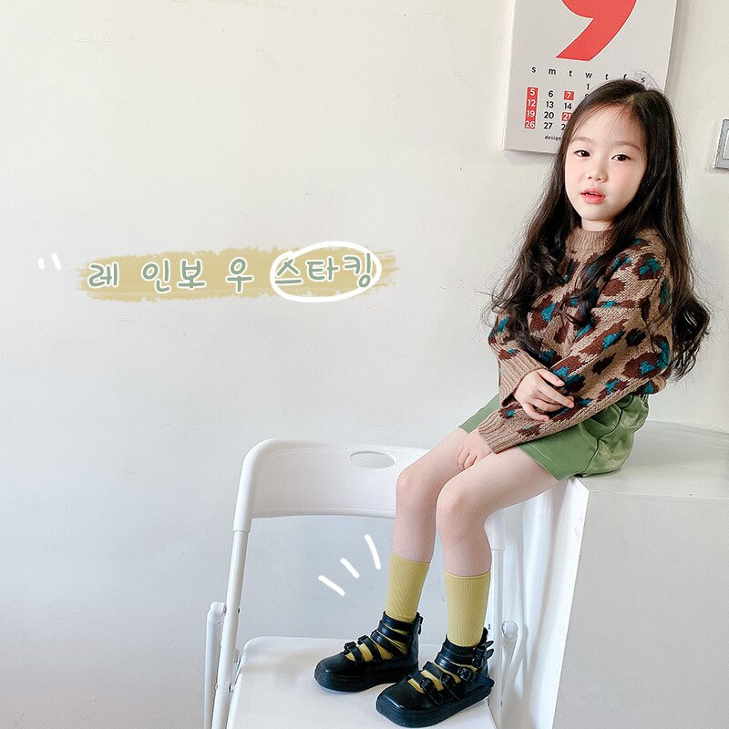 Z379 4Pairs/Lot Children&#39;s Socks Spring Summer 2022 Solid Color Strip Curling Velvet Stockings Pile Socks Heel-less Girls Socks