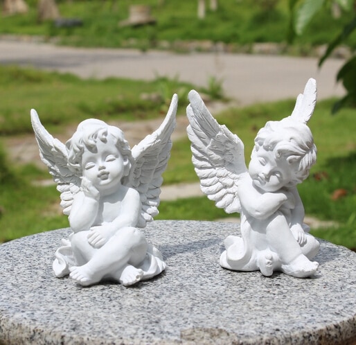 L Set Van 2 Hars Schattige Engeltjes Engelen Standbeelden Beeldje Beschermengel Tuin Engelen Sculptuur Leuke Angel Collection 4.25"