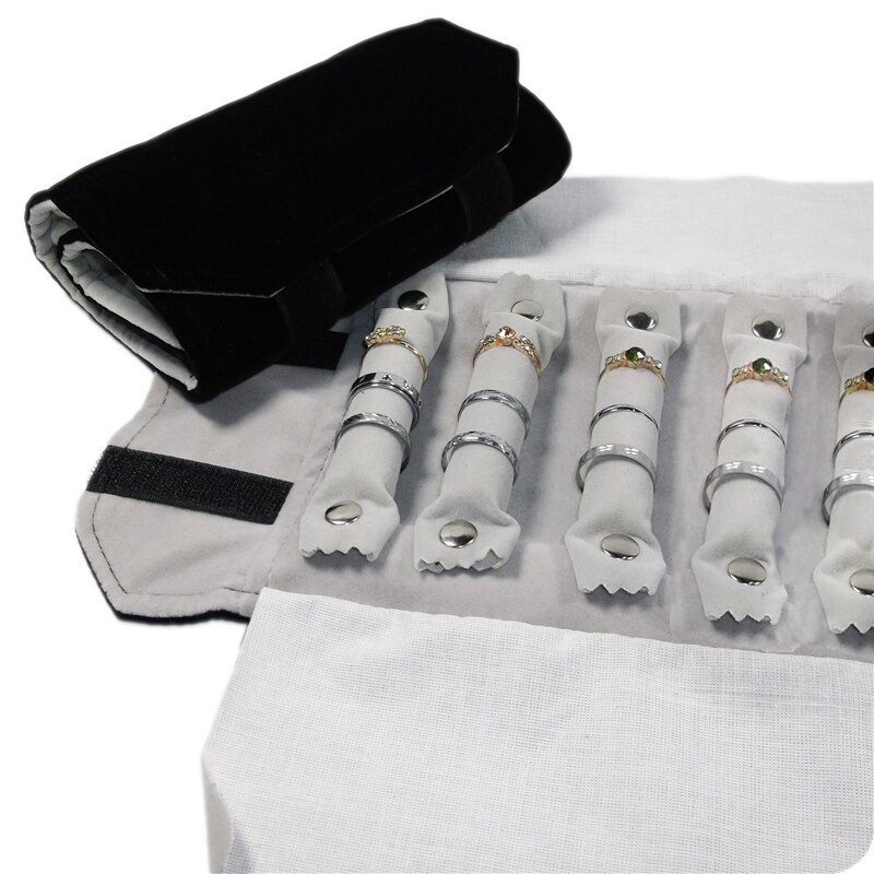 Jewelry Roll Organizer Bag - Soft Velvet Travel Ring Holder - Foldable Display Case
