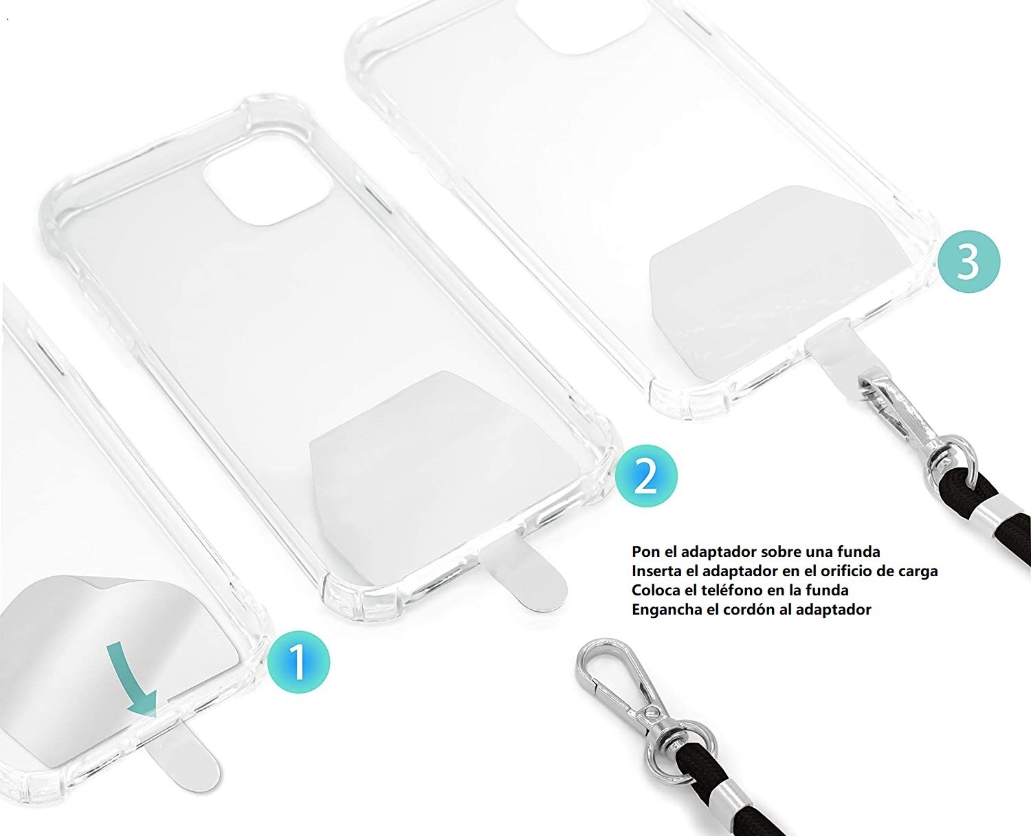 Cordon pour coque de téléphone portable + adaptateur universel, ruban de suspension pour accrocher, jaune, rouge, noir, gris, lilas, bleu