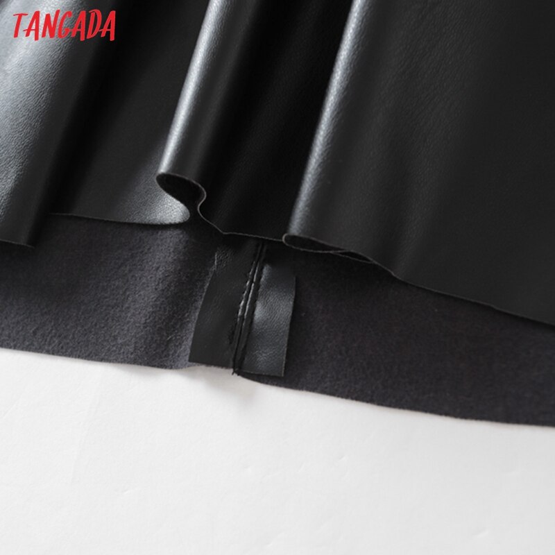 Tangada kvinder oversized patchwork pu læder skjorte tilbage knap chik kvindelig afslappet løse toppe blusas 3 w 206