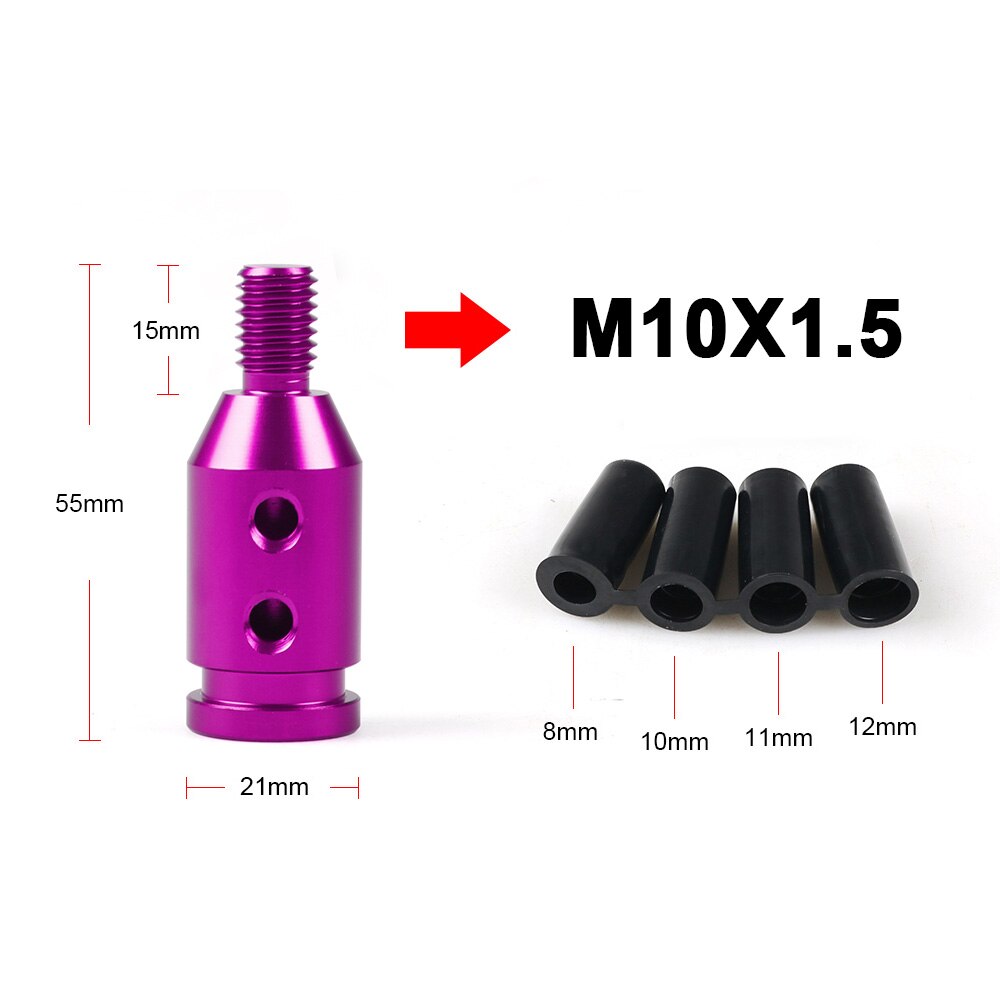 Adaptador Universal de pomo de cambio de marchas Manual para coche, palanca de cambios sin rosca, aleación de aluminio, rosca M10x1.5/M12x1.25:  Purple-10x1.5