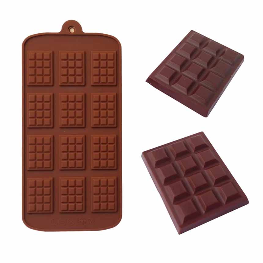 Molde de silicona para Chocolate, 12 moldes cuadrados largos de silicona a cuadros, molde decorativo para pastel, bloque de Chocolate, molde de silicona para gofres