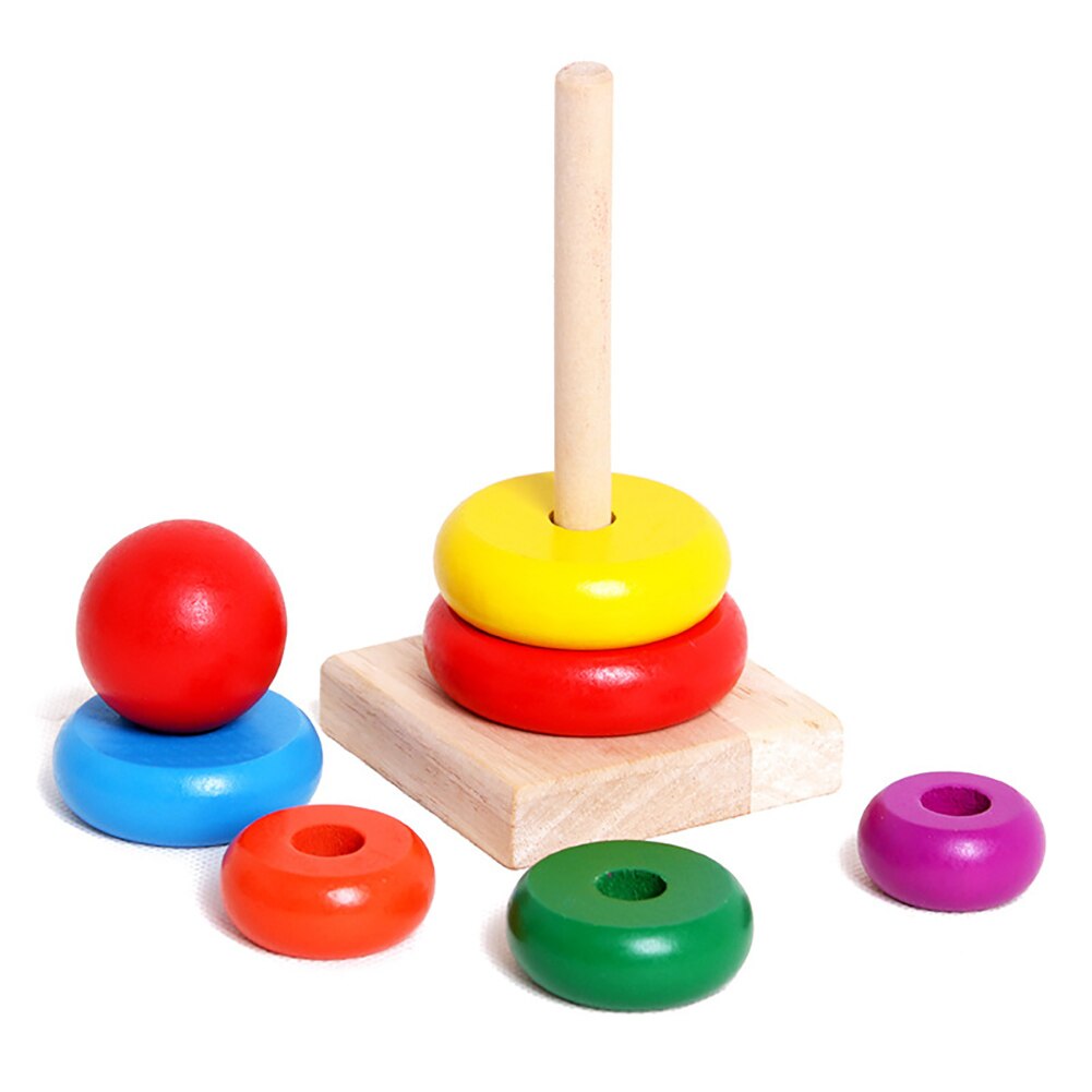 Børns stabler legetøj klassisk træ regnbue stabler ringe stabling uddannelsesmæssige børn småbørn legetøj til børn
