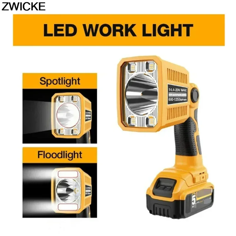 Led-arbejdslampe 18w 1250lm håndholdt lommelygte arbejdspladslampe til dewalt 20v max litiumbatterier med 110 graders drejeligt hoved