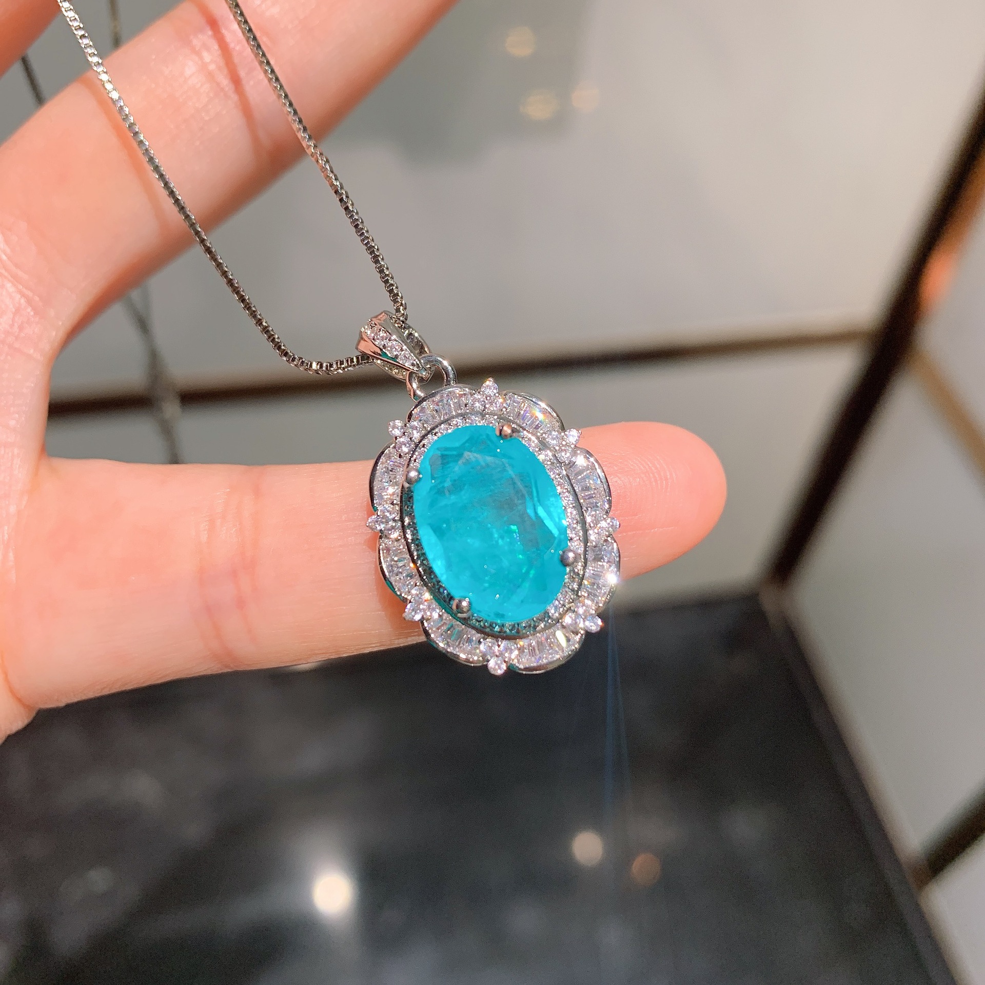 RUZZALLATI Luxus Silber Farbe Paraiba Turmalin Ring Anhänger Halskette Hohe Kohlenstoff Citrin Stein Schmuck einstellen für Mädchen