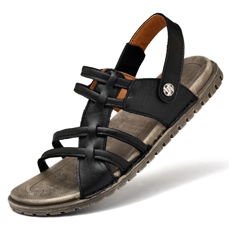 Miubu tøfler tilfeldig flate herre sandaler sommer utendørs svarte strandsko slides tåløkke menn myk stropp skinn