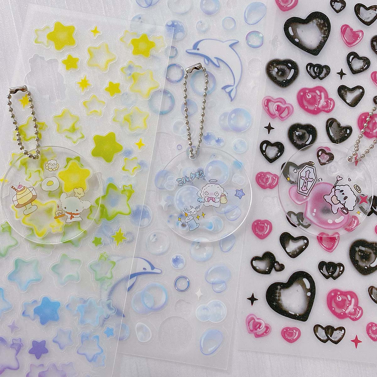 Stars Decal Stickers Scrapbooking Stationery Hearts Stickers PET Bubble Deco Sticker DIY Journal Planner