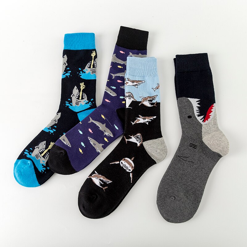 MULAYA-calcetines con temática de tiburón para hombre y mujer, medias divertidas de ocio, deportes, entretenimiento, grupo de peces y tiburón grande, a la
