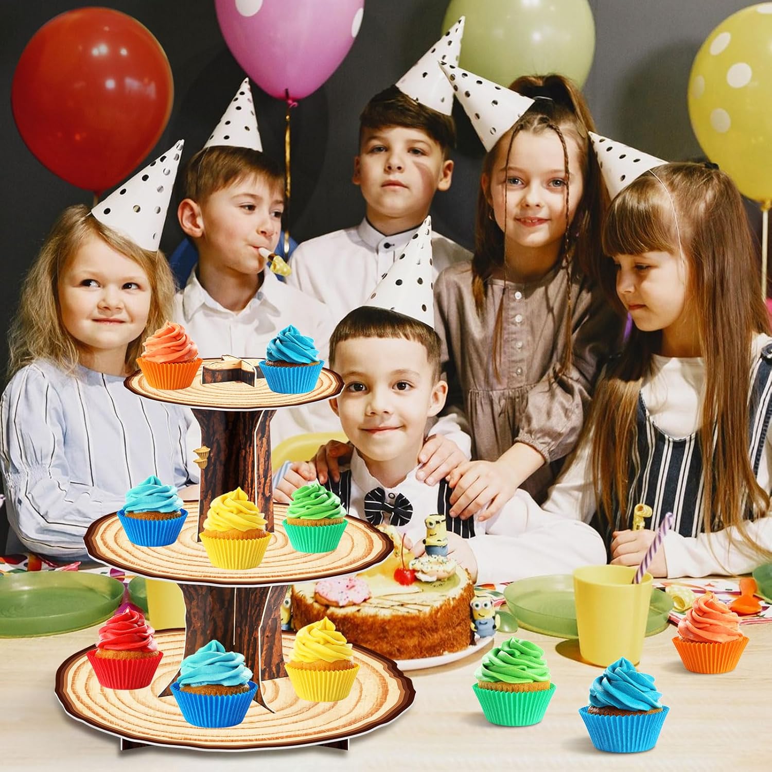 Houten Cupcake Stand Decoratie 3-laags Western Party Cake Houder Woodland Baby Douche Rustieke Houten Cupcake Stand Decor voor